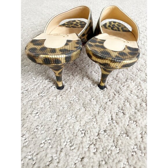 Christian Louboutin EAST MULE 55 Metallic Leopard Sandals Kitten Heel Shoes - Picture 6 of 14